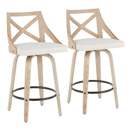 Charlotte Counter Stool In White Washed Wood And Cream Fabric, PK 2